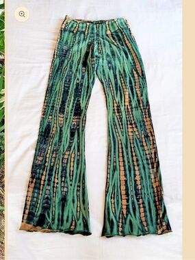 Green Tie-Dye Wide Leg Pants with Elastic Waist